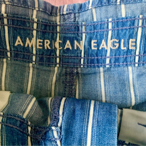American Eagle Blue Striped high rise paper bag waist cotton shorts size 2 - Picture 7 of 8